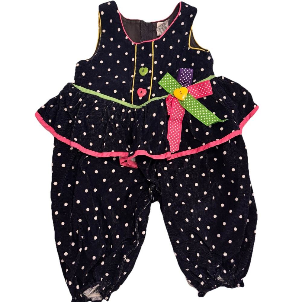 Vintage Baby Dress Girls Size 12m Pink Bows Polka Dots Infants Paper Tag